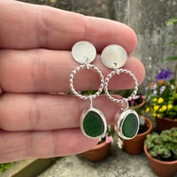 Image 3 of Dark Green Seaglass Dangle Earrings 