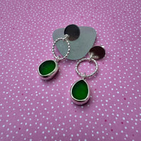 Image 2 of Dark Green Seaglass Dangle Earrings 