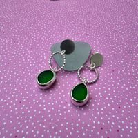 Image 4 of Dark Green Seaglass Dangle Earrings 