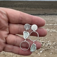 Image 1 of Asymmetrical Seaglass Earrings in Seafoam 