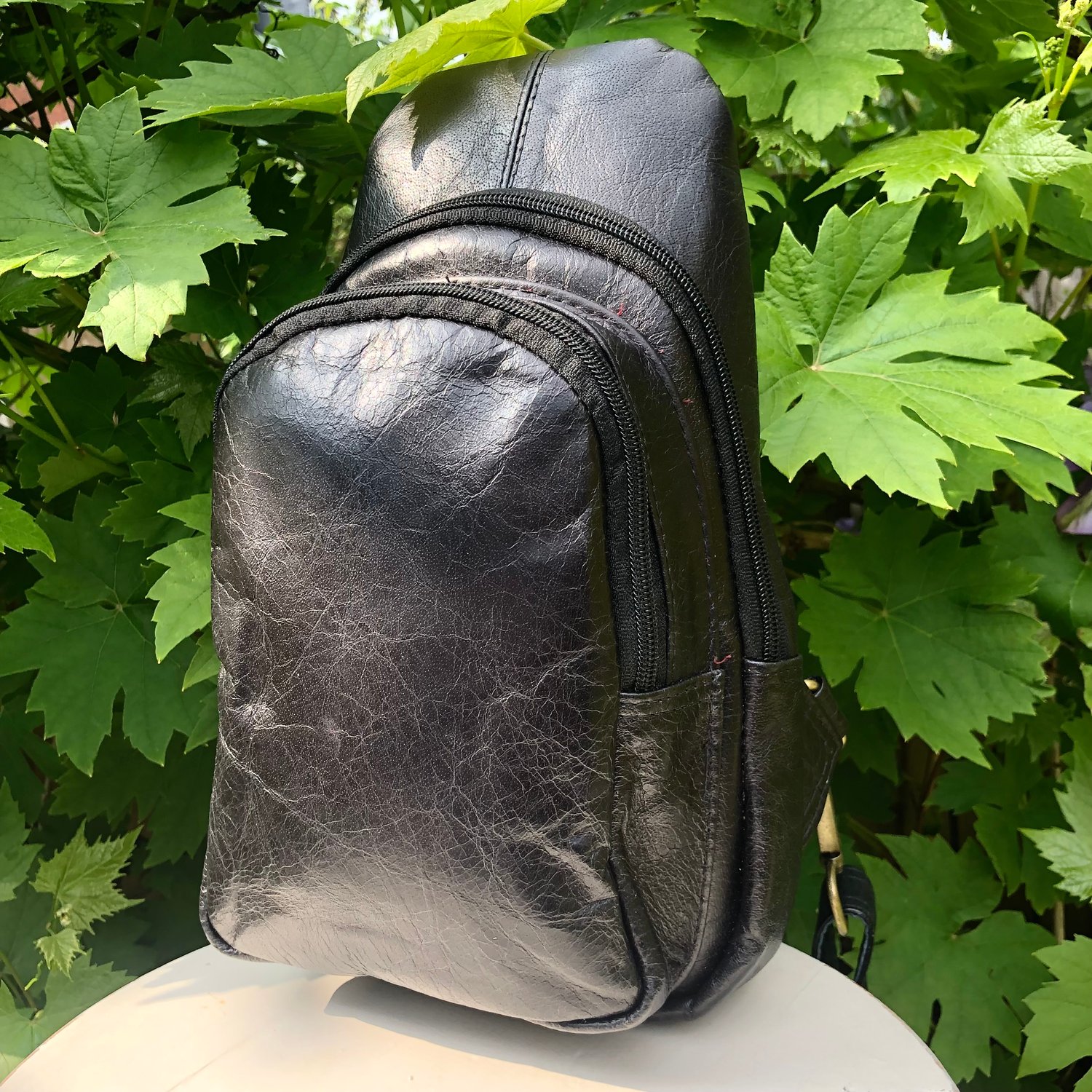 Image of Black Buffalo Leather Crossbody - 3 pkt - Small