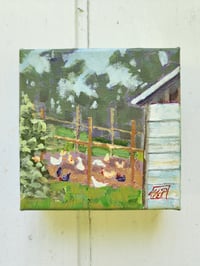 Image 1 of Plein Air Chickens -Original Acrylic Painting 