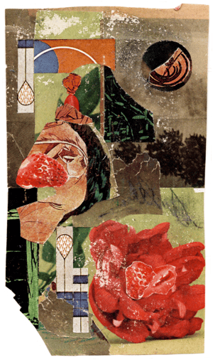 a strawberry in the mouth [handcut paper collage]