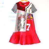 Image 1 of horse red ruffle 7 seven 7th 7/8 seventh birthday bday short sleeve courtneycourtney dress gift