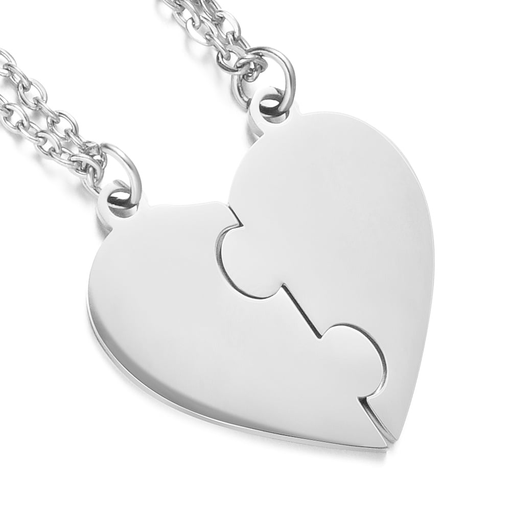 Image of Heart Puzzle Jigsaw couple Pendant Necklace Pair Pack Steel Laser Engraving Blanks