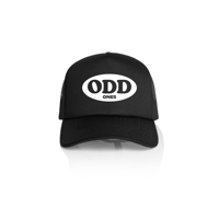 WHITE ON BLACK TRUCKER CAP