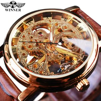 Winner Transparent Fashion Case Luxury Casual Design Leather Strap Mens Watches Top Brand Luxury Mec