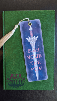 Image 1 of Slay your TBR Pile - Fantasy Crystal Sword - Reading List Tracker Bookmark