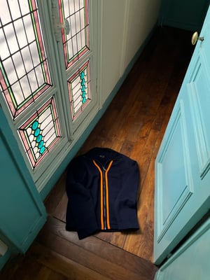 Agnes B. Line Zip Sweater Navy Orange - Size M