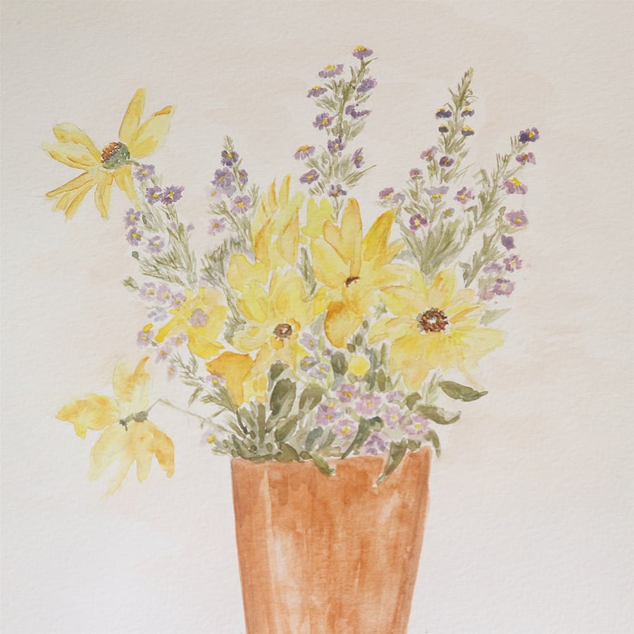 Image of Aquarelle aux fleurs des champs 