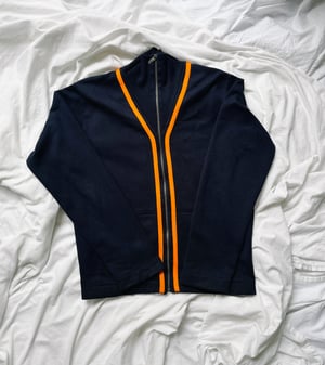 Agnes B. Line Zip Sweater Navy Orange - Size M