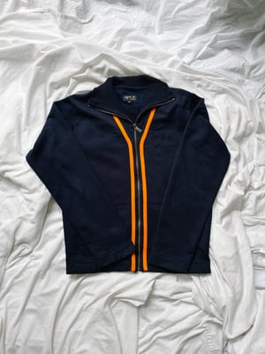 Agnes B. Line Zip Sweater Navy Orange - Size M