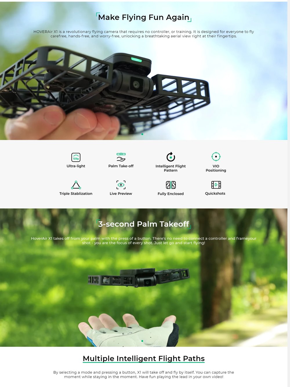 HOVERAir X1 Self Flying Camera Pocket Sized Drone HDR Video Capture Palm Takeoff Intelligent Flight