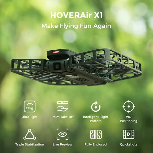 HOVERAir X1 Self Flying Camera Pocket Sized Drone HDR Video Capture Palm Takeoff Intelligent Flight