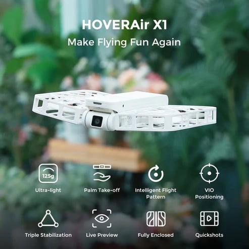 HOVERAir X1 Self Flying Camera Pocket Sized Drone HDR Video Capture Palm Takeoff Intelligent Flight