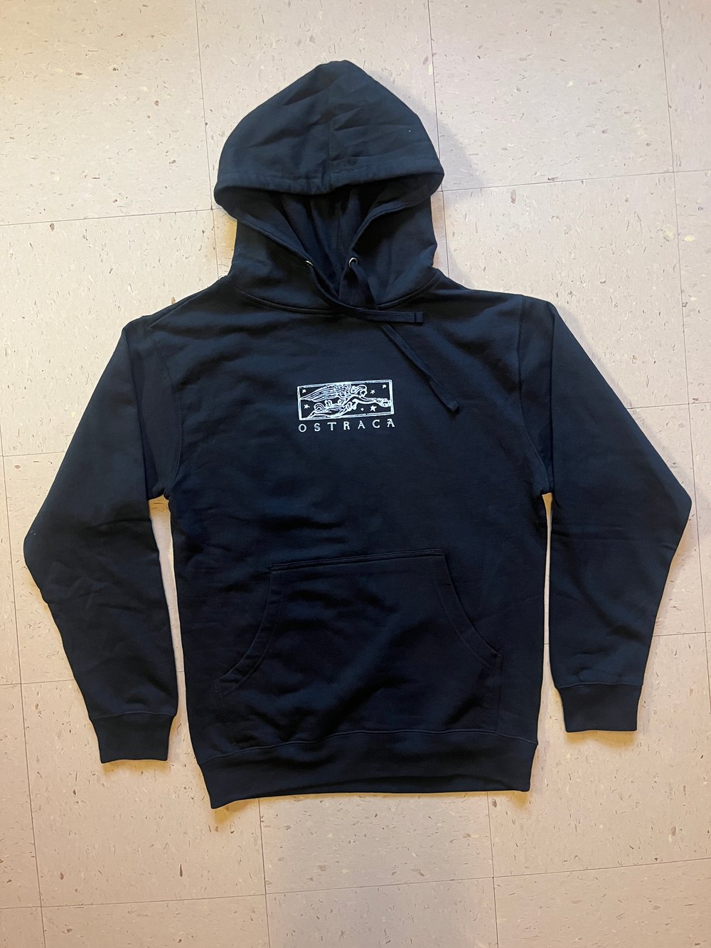 SATUR Angel cross stitch brushed hooded sweatshirt charcoal