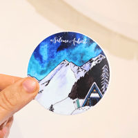 Image 2 of Winter Mountain Cabin -circular sticker