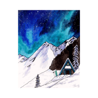 Image 2 of Winter Mountain Cabin - art print