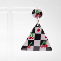 Image 2 of Checkered Cherry Triangle Earrings