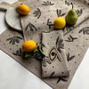 Natural handprinted Linen Tea towel~budding acacia 