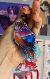 Image 3 of Stolas Rainbow Holo Epoxy Keychain New Version | Helluva Boss