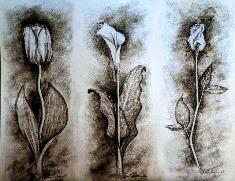 Three Flowers 8x10in
