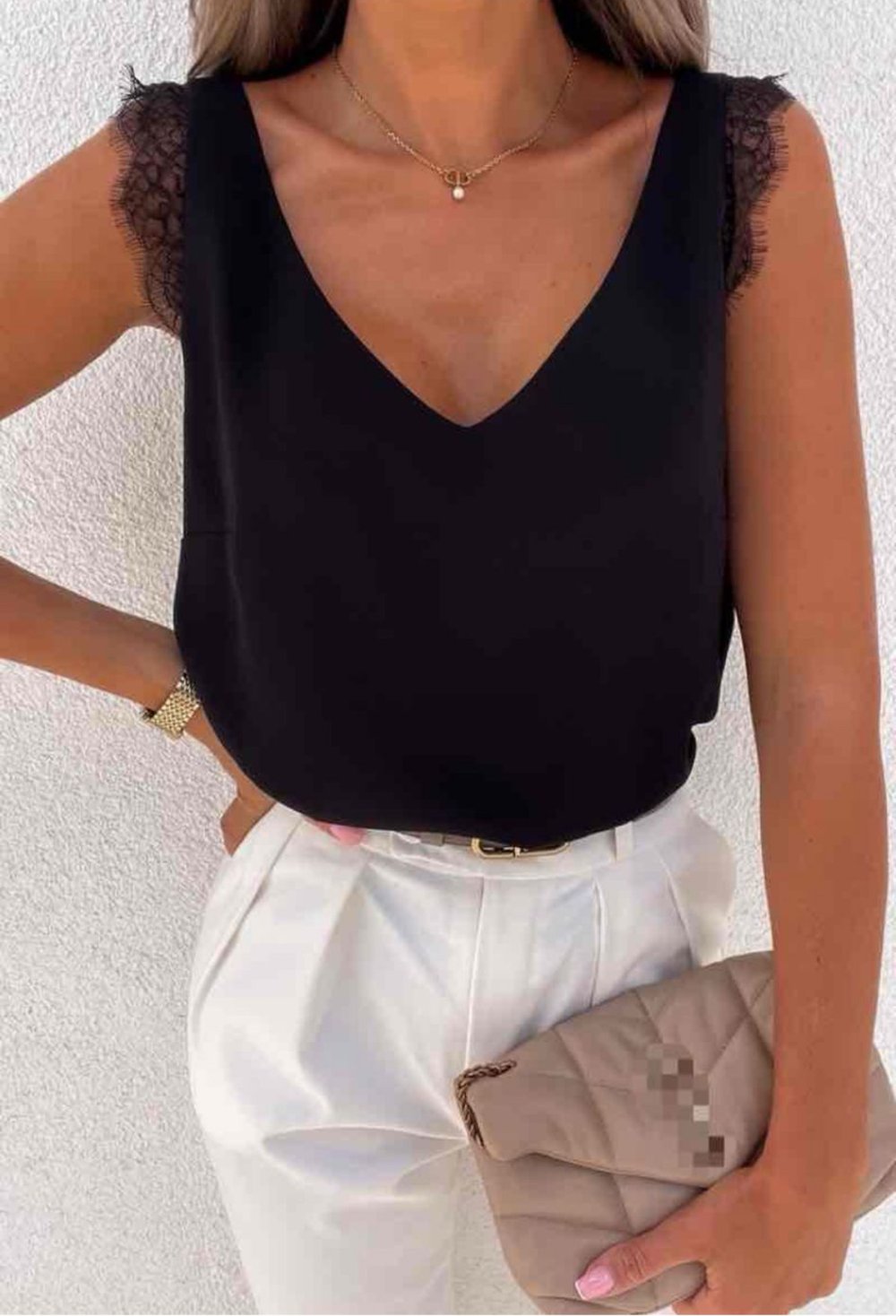 Image of Lace Camisole Top Black