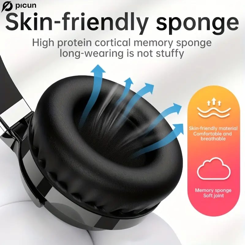 Picun C60 Wired On-Ear Headphones with Microphone – Lightweight, Foldable