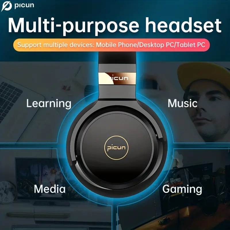 Picun C60 Wired On-Ear Headphones with Microphone – Lightweight, Foldable