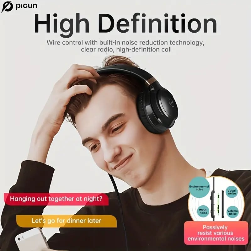 Picun C60 Wired On-Ear Headphones with Microphone – Lightweight, Foldable