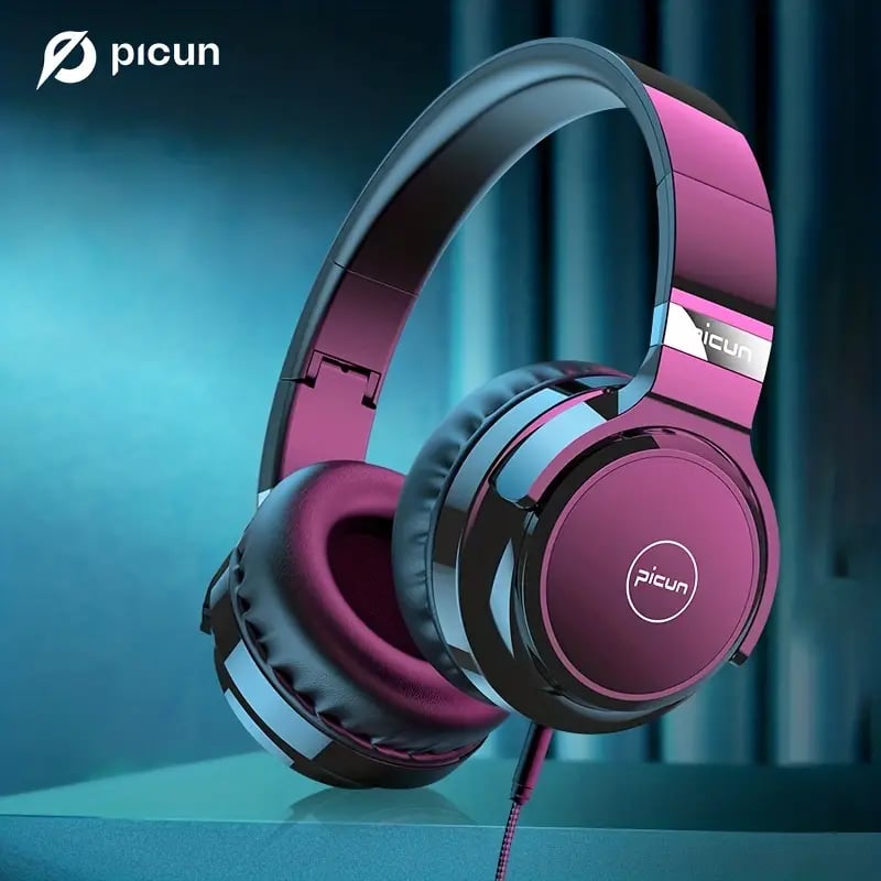 Picun C60 Wired On-Ear Headphones with Microphone – Lightweight, Foldable