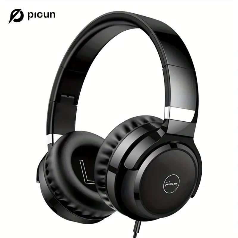 Picun C60 Wired On-Ear Headphones with Microphone – Lightweight, Foldable