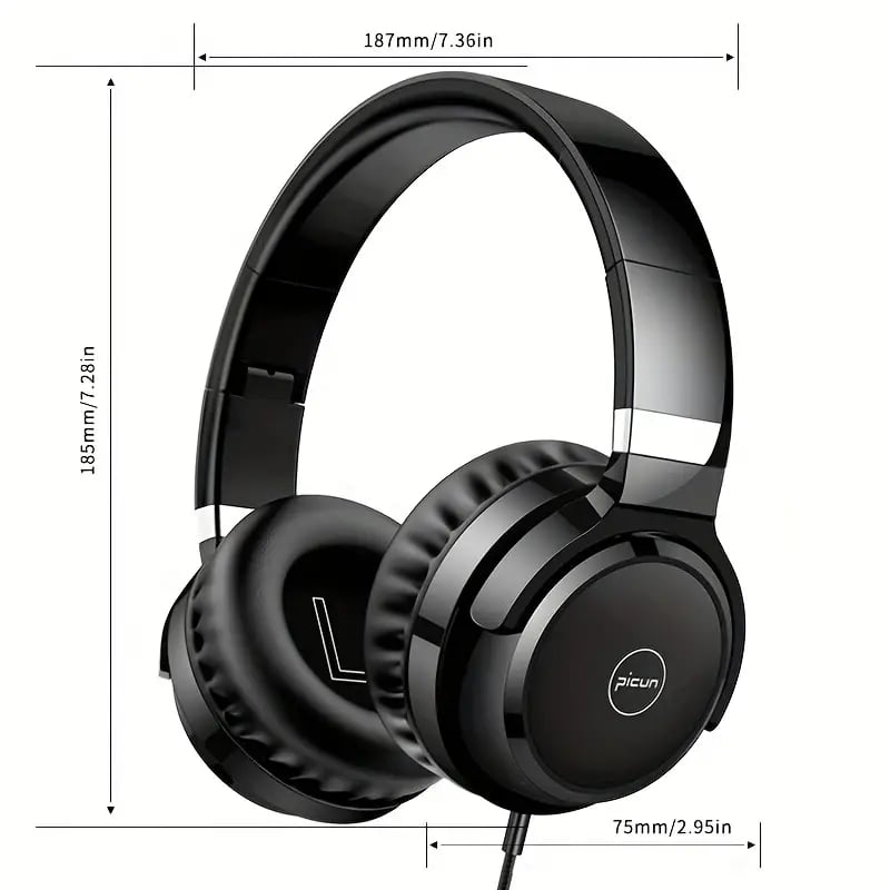 Picun C60 Wired On-Ear Headphones with Microphone – Lightweight, Foldable