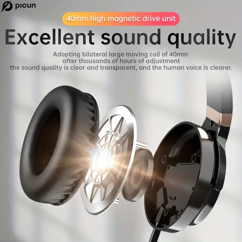 Picun C60 Wired On-Ear Headphones with Microphone – Lightweight, Foldable
