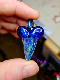 Image 1 of Dichro and silver fumed shark tooth pendant with blue starduat over star gazer top 💎