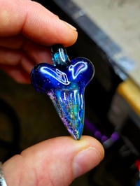 Image 3 of Dichro and silver fumed shark tooth pendant with blue starduat over star gazer top 💎