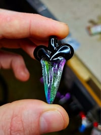 Image 3 of Rainbow dichro shark tooth pendant with galaxy backing & top. 