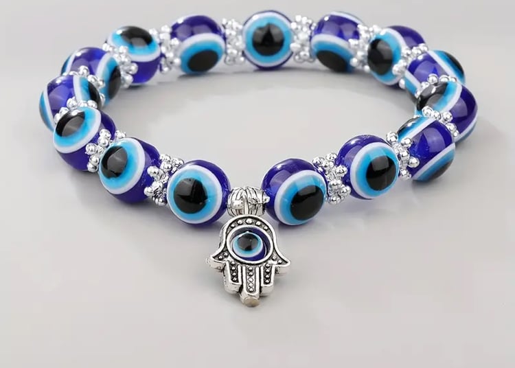 Image of Evil Eye Bracelet With Hamsa Hand Charm🪬