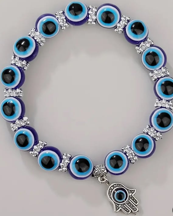 Image of Evil Eye Bracelet With Hamsa Hand Charm🪬