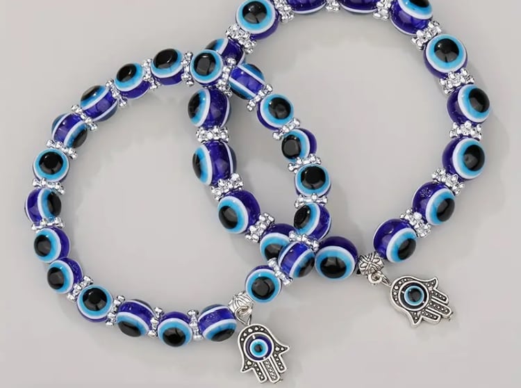 Image of Evil Eye Bracelet With Hamsa Hand Charm🪬
