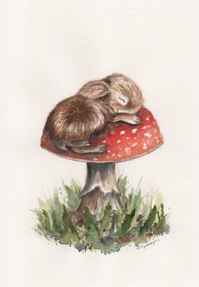 Image of Sleeping Toadstool Bunny - Original A4