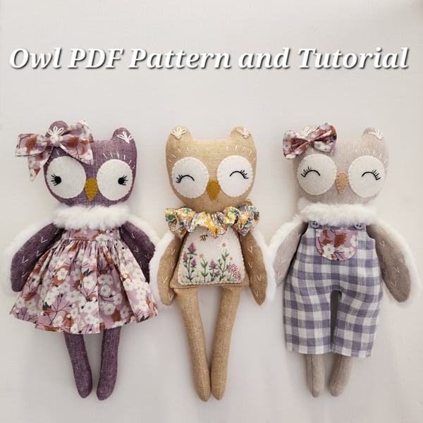 Image of Embroidered Owl Doll Pattern and Tutorial