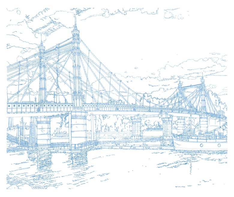 Image of Albert Bridge Blue / Colour pencil drawing.