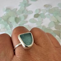 Image 5 of Seaglass silver ring - Big Blue, size V