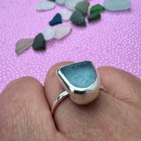 Image 2 of Seaglass silver ring - Big Blue, size V