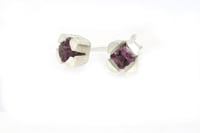 Image 2 of Contemporary 4-claw rhodolite garnet studs in sterling silver