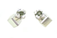 Image 1 of Contemporary 4-claw Green Sapphire studs in sterling silver with Cube