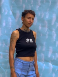 Image 1 of "Eyes" Logo Cropped Tank Top [B&W]