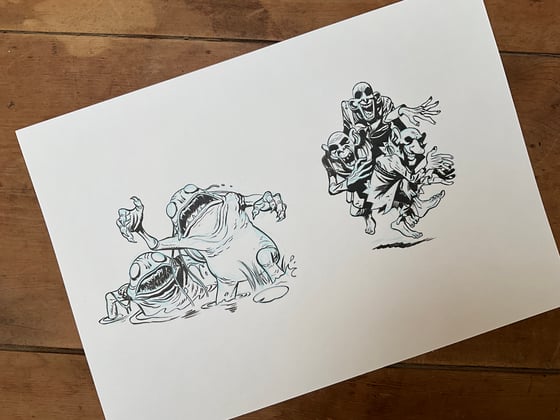 Image of Nixies and Duendes. Original art for the Witchcraft game.