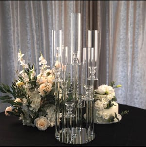 Image of 7 arms clear candlelabras centerpieces 